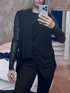 Danier Black Draped sweater with Leather Sleeves 3XS